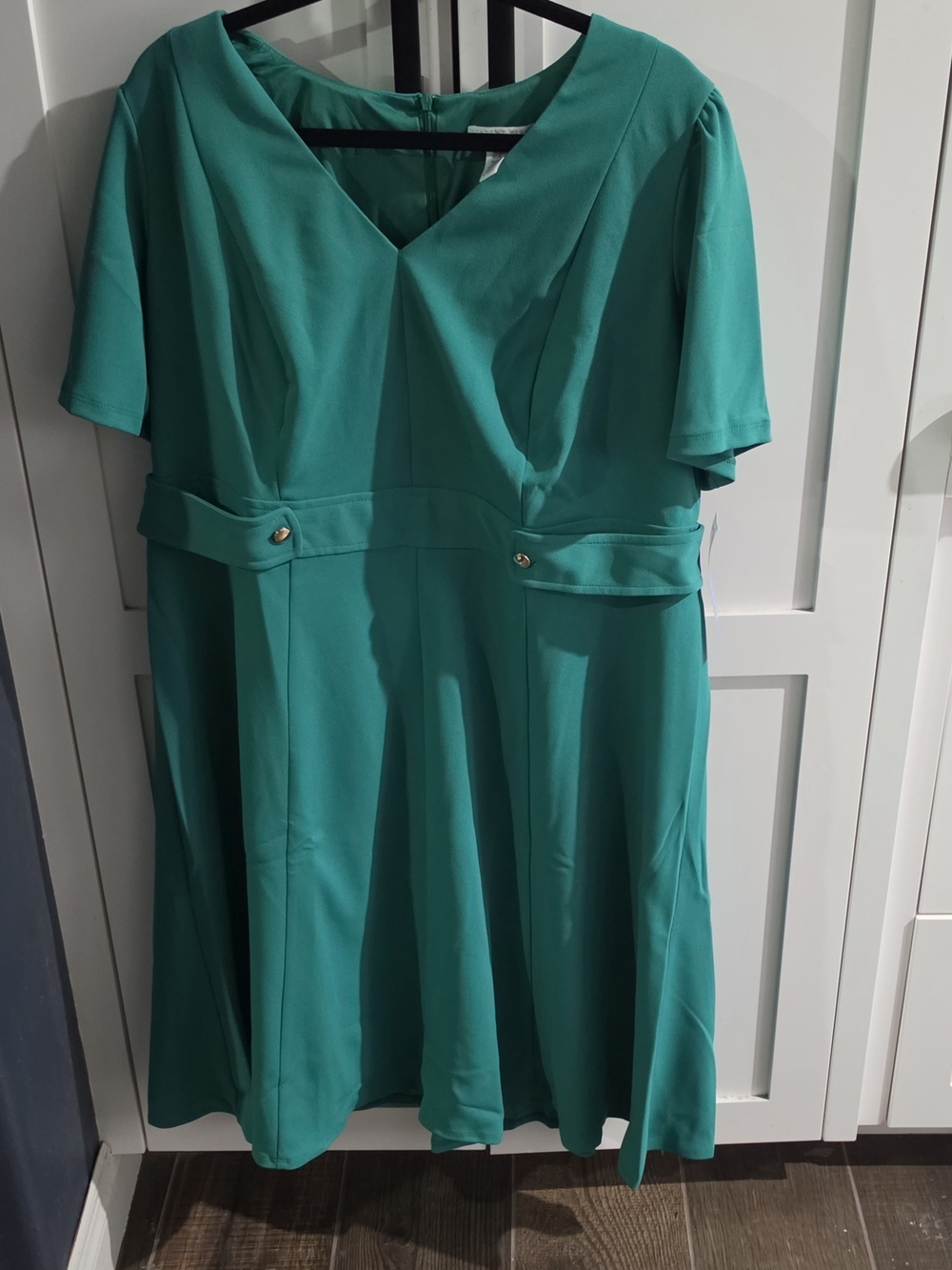 London Times Teal V-Neck Fit & Flare Midi Dress